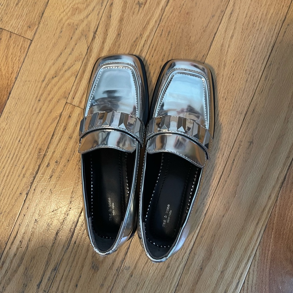 rag & bone Metallic Silver Penny Loafers